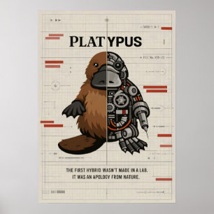 Cybernetic Platypus Blueprint Art Poster