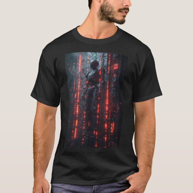 Cybernetic Sentinel: A Futuristic Android T-Shirt (Front)