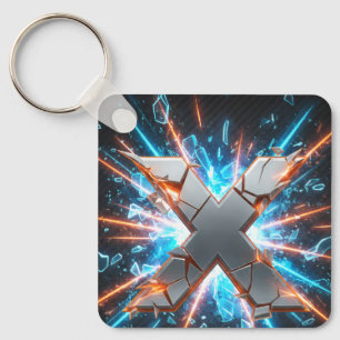 Cybernetic Shattered "X" Metallic Gaming Graphic Key Ring