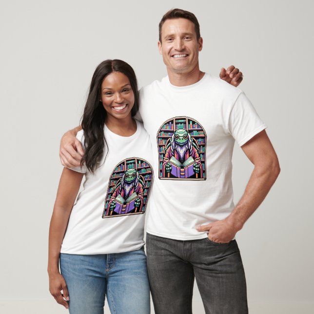Cybernetic Turtle Librarian - Pixel Wisdom Keeper T-Shirt (Unisex)