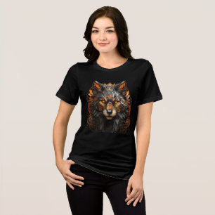 Cybernetic Wolf with Orange Circuitry Tri-Blend Shirt