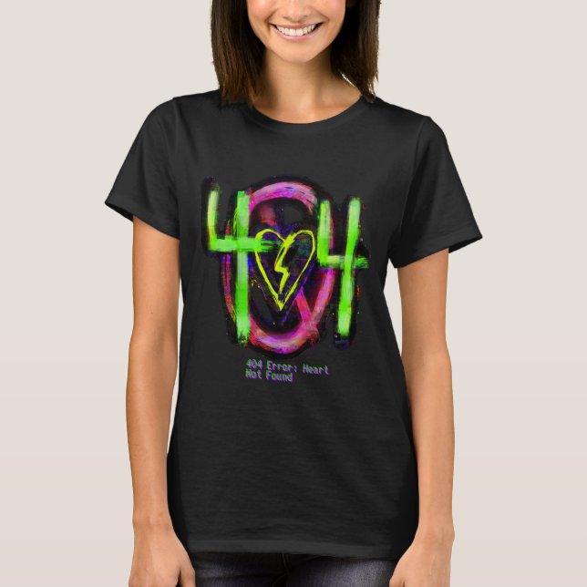 Cyberpunk 404 Error Heart Not Found Glitch T-Shirt (Front)