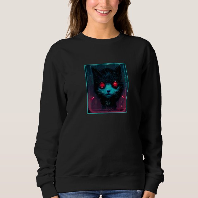 Cyberpunk Aesthetic Cyborg Techno Robot Red Eyed C Sweatshirt (Front)