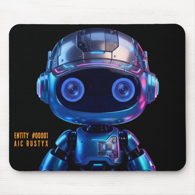 Cyberpunk AI Robot Mouse Pad #00001 | AIC Rustyx (Front)