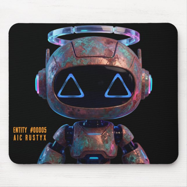 Cyberpunk AI Robot Mouse Pad #00005 | AIC Rustyx (Front)