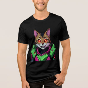 Cyberpunk Anime Cat Glowing Eyes T-Shirt Tri-Blend Shirt