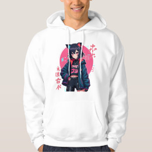 Cyberpunk Anime Girl with Cat Ears- Neon Aesthetic Hoodie