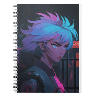 Cyberpunk Anime Girl with Neon Hair – Futuristic  Notebook