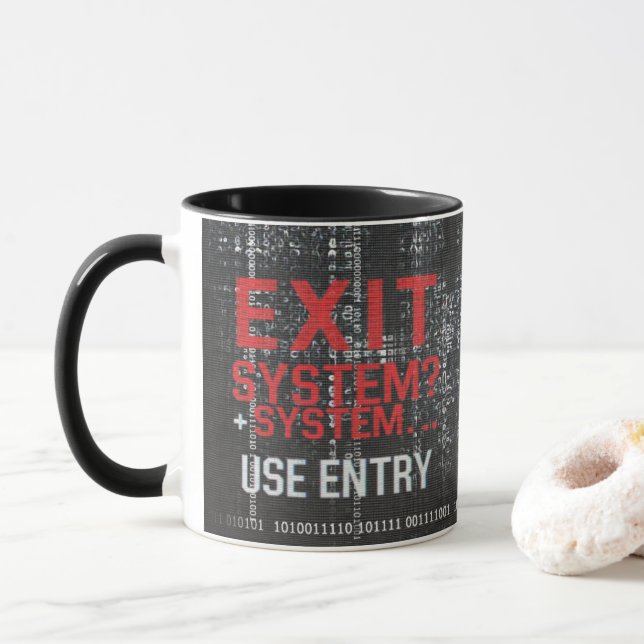 Cyberpunk Binary Code Exit System Coder Mug (With Donut)