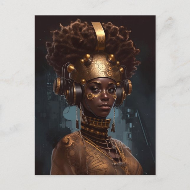 Cyberpunk Black Woman Science Fiction Postcard (Front)