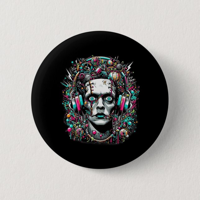 Cyberpunk Bride Of Frankenstein  6 Cm Round Badge (Front)