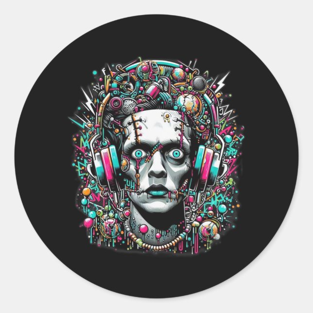 Cyberpunk Bride Of Frankenstein  Classic Round Sticker (Front)