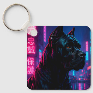 Cyberpunk Cane Corso Neon Guardian Dog Key Ring