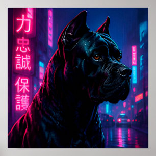 Cyberpunk Cane Corso Neon Guardian Dog Poster