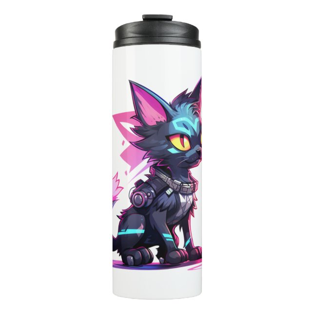 Cyberpunk Cat in Neon Colours  4 Thermal Tumbler (Front)