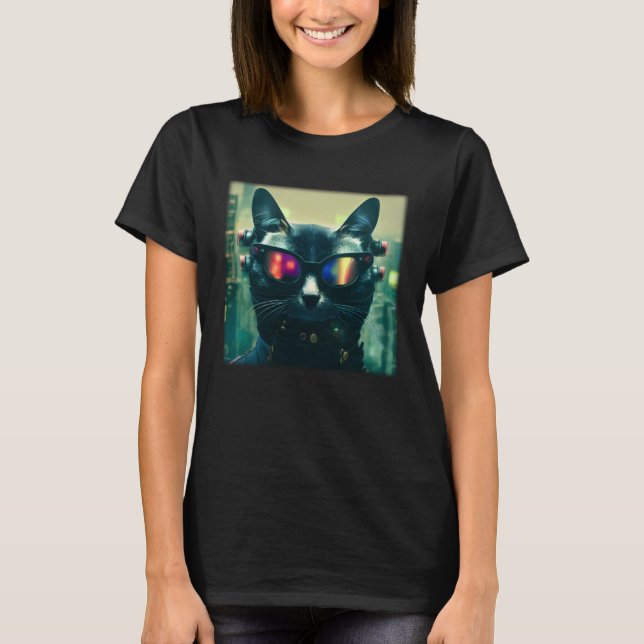 Cyberpunk Cat  Japanese Cat Aesthetic Streetwear   T-Shirt (Front)