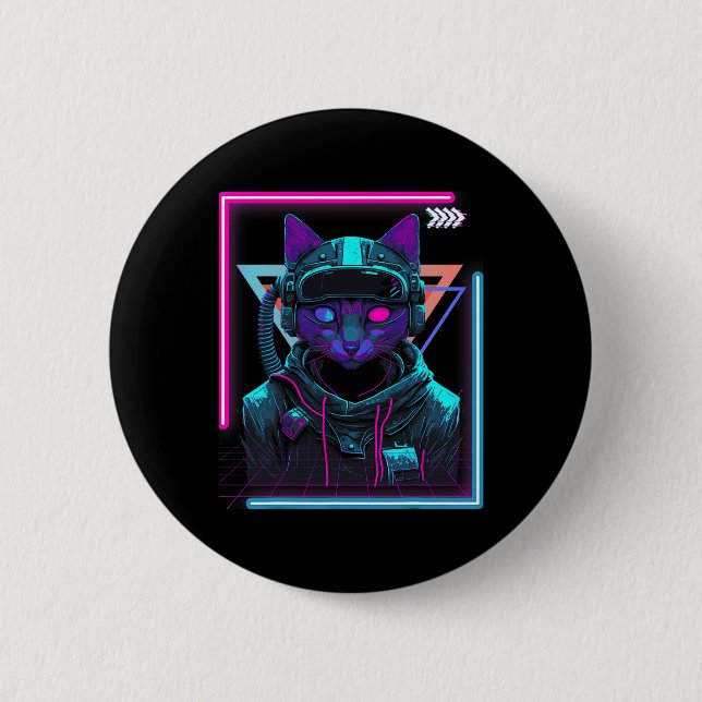 Cyberpunk Cat Kitty Punker Futuristic Cyber Punk  6 Cm Round Badge (Front)