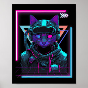Cyberpunk Cat Kitty Punker Futuristic Cyber Punk  Poster