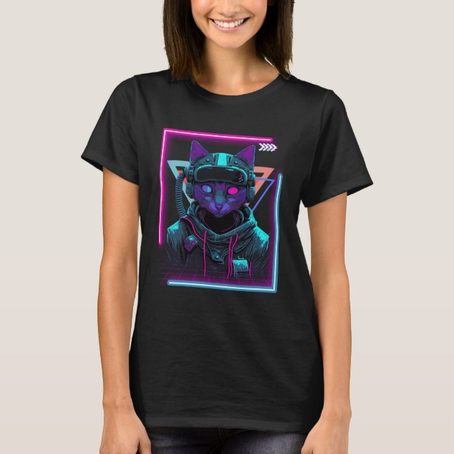 Cyberpunk Cat Kitty Punker Futuristic Cyber Punk T-Shirt (Front)