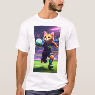 Cyberpunk Cat Soccer Player Scoring a Goal   Digit T-Shirt