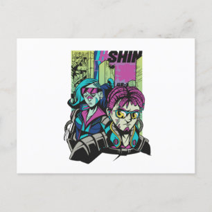 Cyberpunk characters postcard