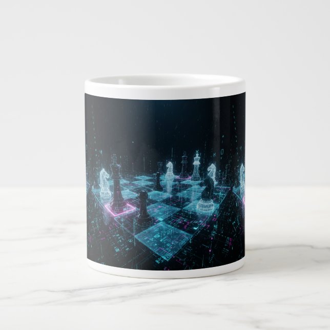 Cyberpunk Chess, Neon Digital Board Game S Large Coffee Mug (Front)