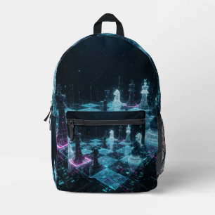 Cyberpunk Chess, Neon Digital Board Game S Printed Backpack