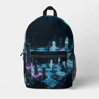 Cyberpunk Chess, Neon Digital Board Game S Printed Backpack