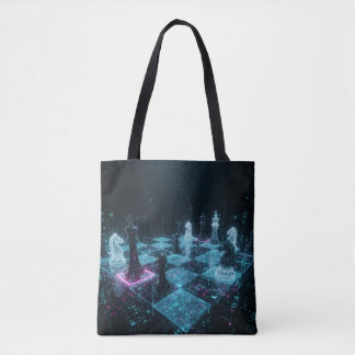 Cyberpunk Chess, Neon Digital Board Game S Tote Bag