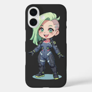 Cyberpunk Chibi Girl Green Hair iPhone 16 Case