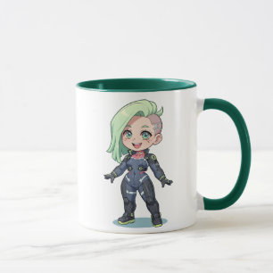 Cyberpunk Chibi Girl Green Hair Mug