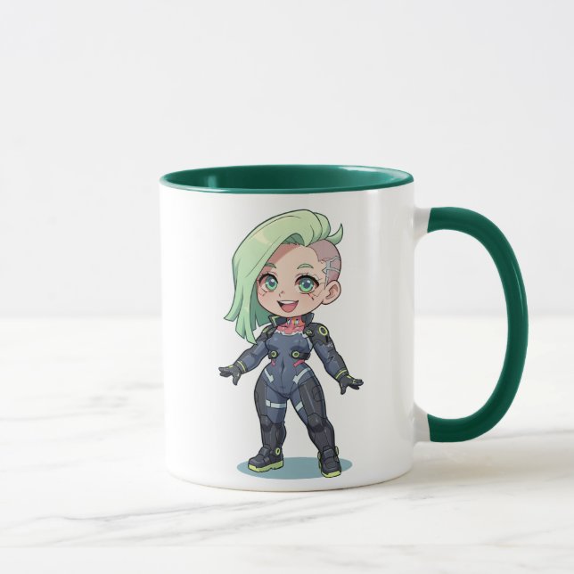 Cyberpunk Chibi Girl Green Hair Mug (Right)