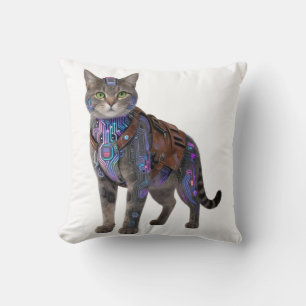 Cyberpunk Circuit Cat – Neon Tech Beast Cushion
