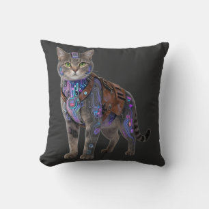 Cyberpunk Circuit Cat – Neon Tech Beast Cushion