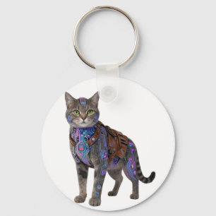 Cyberpunk Circuit Cat – Neon Tech Beast Key Ring