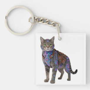 Cyberpunk Circuit Cat – Neon Tech Beast Key Ring