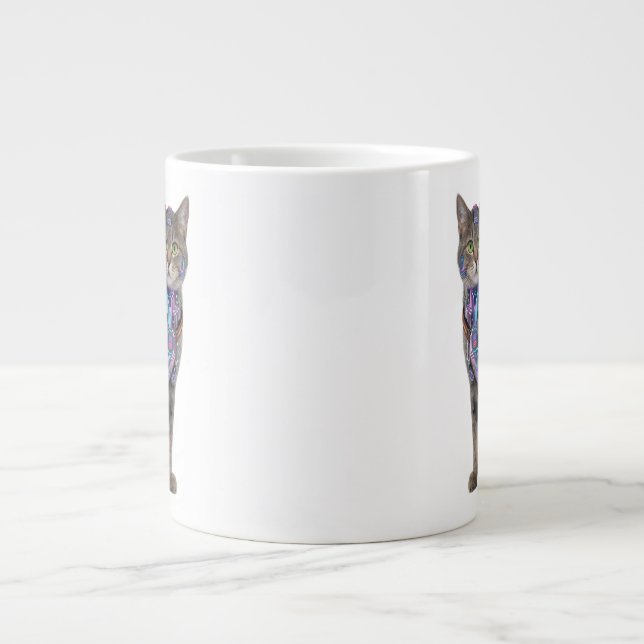 Cyberpunk Circuit Cat – Neon Tech Beast Large Coffee Mug (Front)