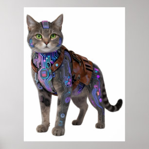 Cyberpunk Circuit Cat – Neon Tech Beast Poster