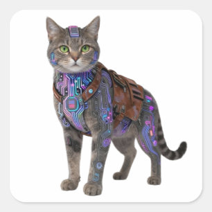 Cyberpunk Circuit Cat – Neon Tech Beast Square Sticker
