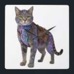 Cyberpunk Circuit Cat – Neon Tech Beast Square Wall Clock<br><div class="desc">Futuristic cyber-cat fused with glowing neon circuits, cyberpunk harness, and high-tech implants. This badass tabby cyborg stands proud in pure white background — ultimate blend of cute kitten charm and dystopian hacker vibe. Perfect for cyberpunk art prints, NFT drops, sci-fi posters, gamer room decor, tech enthusiast gifts, dark neon wall...</div>