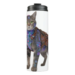Cyberpunk Circuit Cat – Neon Tech Beast Thermal Tumbler