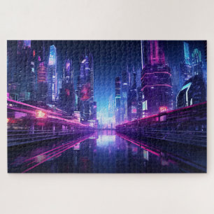 Cyberpunk City Reflection Jigsaw Puzzle