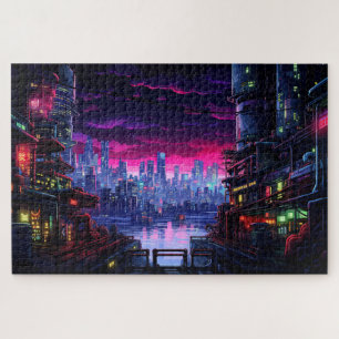 Cyberpunk City Waterfront Jigsaw Puzzle