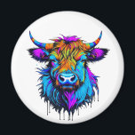 Cyberpunk Colourful Ai Highland Cow Magnet<br><div class="desc">Cool colourful Highland Cow in blue,  pink and purple.</div>
