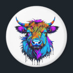 Cyberpunk Colourful Ai Highland Cow Magnet<br><div class="desc">Cool colourful Highland Cow in blue,  pink and purple.</div>