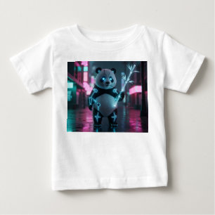 Cyberpunk Cyborg Panda in Futuristic Neo-Tokyo Baby T-Shirt
