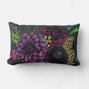 Cyberpunk Dark Floral Throw Pillow - Edgy Punk 