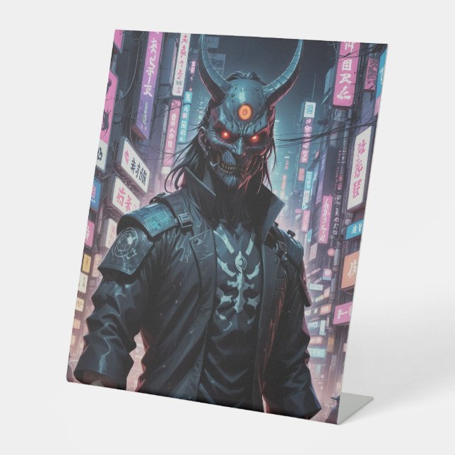Cyberpunk Demon Samurai Pedestal Sign (Front)