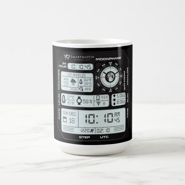 Cyberpunk Digital Watch Face Tech Mug - Dark Mode  (Center)
