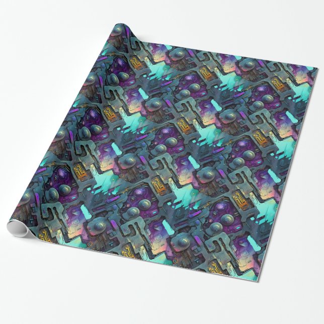 Cyberpunk Dreamscape Wrapping Paper (Unrolled)